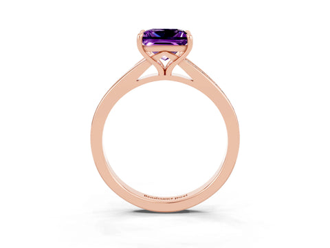 Rose gold Princess Cut Amethyst Solitaire Ring with Pavé Band and Prong Setting_15