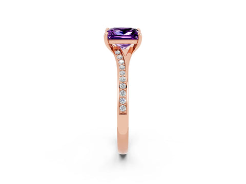 Rose gold Princess Cut Amethyst Solitaire Ring with Pavé Band and Prong Setting_2