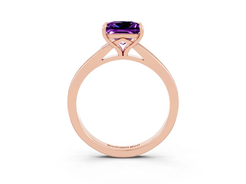 Rose gold Princess Cut Amethyst Solitaire Ring with Pavé Band and Prong Setting_3