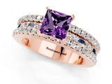 Rose gold Princess Cut Amethyst Solitaire Ring with Pavé and Channel Set Band_1