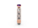Rose gold Princess Cut Amethyst Solitaire Ring with Pavé and Channel Set Band_2