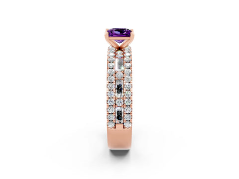 Rose gold Princess Cut Amethyst Solitaire Ring with Pavé and Channel Set Band_2