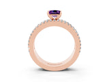 Rose gold Princess Cut Amethyst Solitaire Ring with Pavé and Channel Set Band_3