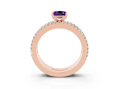 Rose gold Princess Cut Amethyst Solitaire Ring with Pavé and Channel Set Band_3
