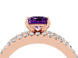 Rose gold Princess Cut Amethyst Solitaire Ring with Pavé and Channel Set Band_4
