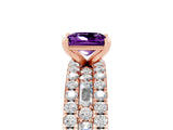 Rose gold Princess Cut Amethyst Solitaire Ring with Pavé and Channel Set Band_5