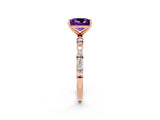 Rose gold Princess Cut Amethyst Solitaire Ring with Pave Band and Four Prong Setting_14