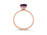Rose gold Princess Cut Amethyst Solitaire Ring with Pave Band and Four Prong Setting_15