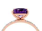 Rose gold Princess Cut Amethyst Solitaire Ring with Pave Band and Four Prong Setting_16