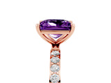 Rose gold Princess Cut Amethyst Solitaire Ring with Pave Band and Four Prong Setting_17