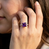 Rose gold Princess Cut Amethyst Solitaire Ring with Round  Pavé Band and Four-Prong Setting_32