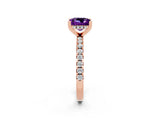 Rose gold Princess Cut Amethyst Solitaire Ring with Round  Pavé Band and Four-Prong Setting_46