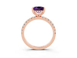Rose gold Princess Cut Amethyst Solitaire Ring with Round  Pavé Band and Four-Prong Setting_47
