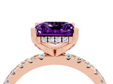 Rose gold Princess Cut Amethyst Solitaire Ring with Round  Pavé Band and Four-Prong Setting_48