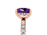 Rose gold Princess Cut Amethyst Solitaire Ring with Round  Pavé Band and Four-Prong Setting_49
