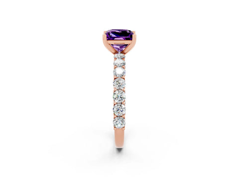 Rose gold Princess Cut Amethyst Solitaire Ring with Shared Prong Pavé Band and Four-Prong Setting_2