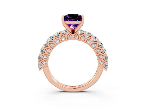 Rose gold Princess Cut Amethyst Solitaire Ring with Shared Prong Pavé Band and Four-Prong Setting_3