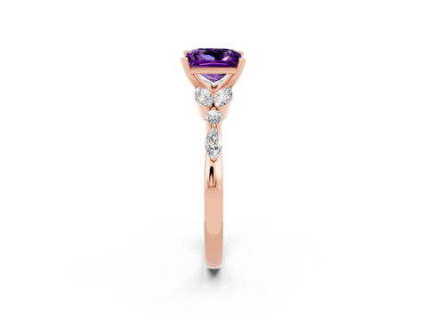 Rose gold Princess Cut Amethyst Solitaire Ring with Side Stones and Four-Prong Setting_14