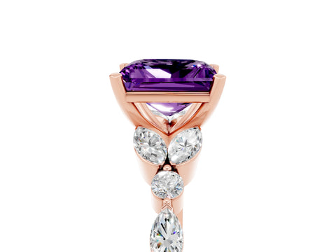 Rose gold Princess Cut Amethyst Solitaire Ring with Side Stones and Four-Prong Setting_17