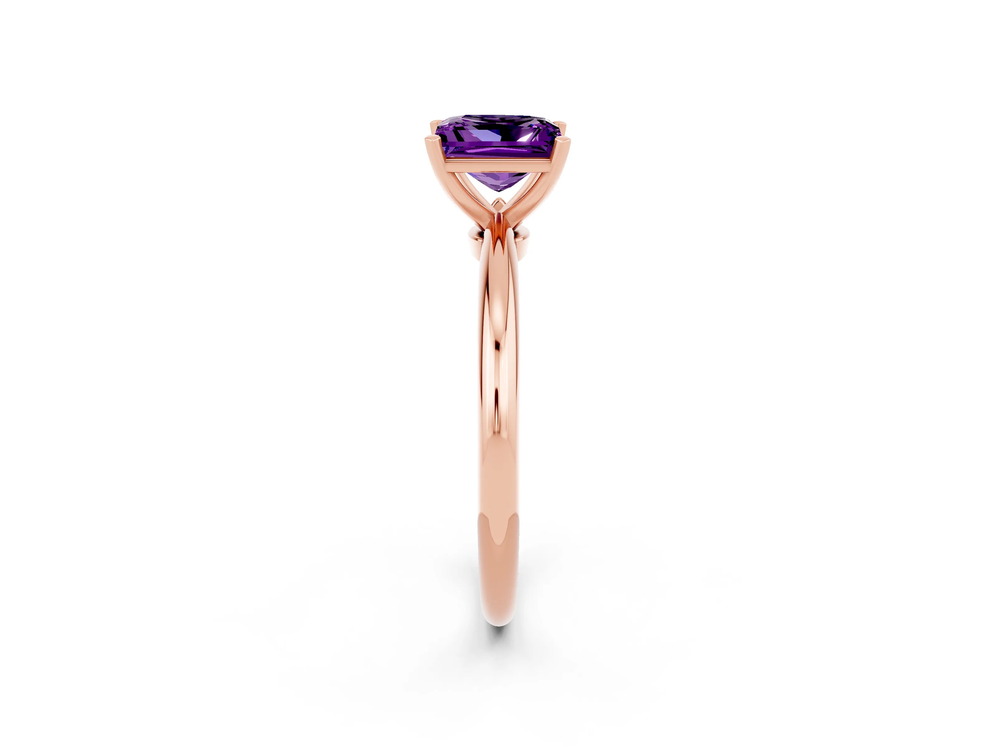 Rose gold Princess Cut Amethyst Solitaire Ring with Six-Prong Setting and Classic Band_2