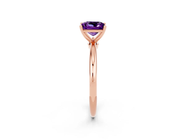 Rose gold Princess Cut Amethyst Solitaire Ring with Six-Prong Setting and Classic Band
