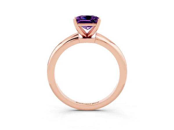Rose gold Princess Cut Amethyst Solitaire Ring with Six-Prong Setting and Classic Band