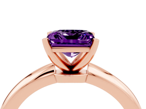 Rose gold Princess Cut Amethyst Solitaire Ring with Six-Prong Setting and Classic Band_4