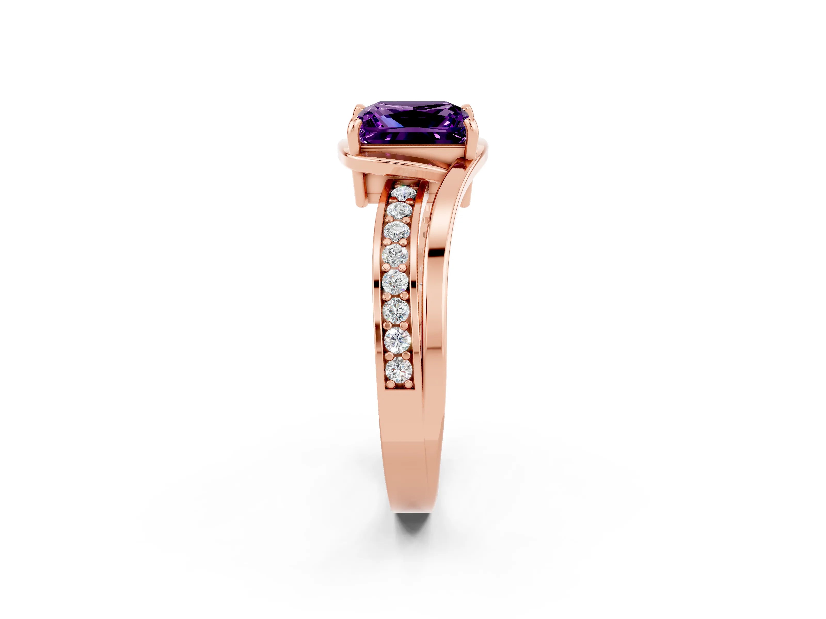 Rose gold Princess Cut Amethyst Solitaire Ring with Split Shank and Prong Setting_2