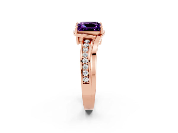 Rose gold Princess Cut Amethyst Solitaire Ring with Split Shank and Prong Setting