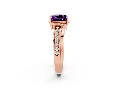 Rose gold Princess Cut Amethyst Solitaire Ring with Split Shank and Prong Setting_2