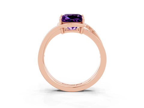 Rose gold Princess Cut Amethyst Solitaire Ring with Split Shank and Prong Setting_3