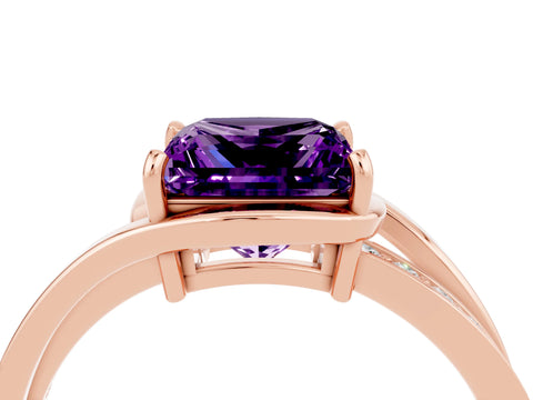 Rose gold Princess Cut Amethyst Solitaire Ring with Split Shank and Prong Setting_4