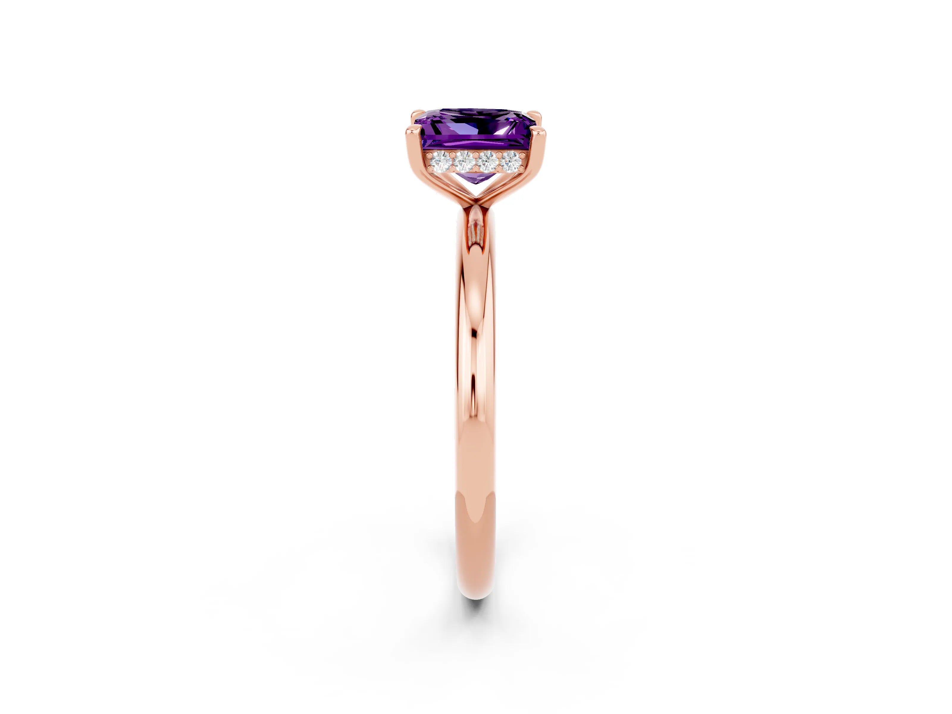 Rose gold Princess Cut Amethyst Solitaire Ring with Thin Band and Four-Prong Setting_2