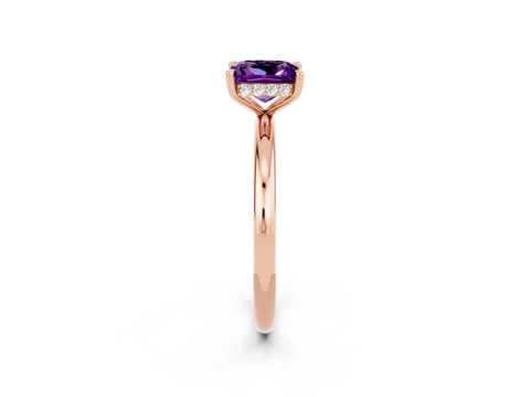 Rose gold Princess Cut Amethyst Solitaire Ring with Thin Band and Four-Prong Setting_2