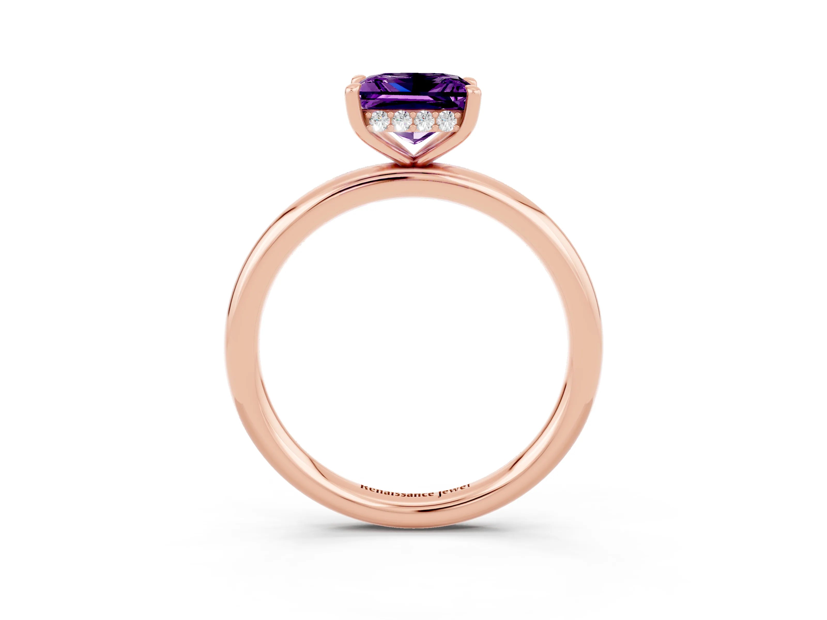 Rose gold Princess Cut Amethyst Solitaire Ring with Thin Band and Four-Prong Setting_3