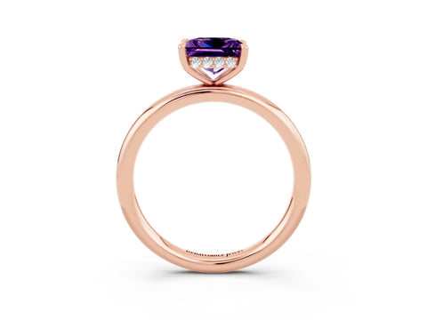 Rose gold Princess Cut Amethyst Solitaire Ring with Thin Band and Four-Prong Setting_3