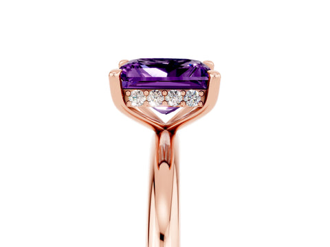 Rose gold Princess Cut Amethyst Solitaire Ring with Thin Band and Four-Prong Setting_5