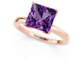Rose gold Princess Cut Amethyst Solitaire Ring with Thin Band and Prong Setting_13