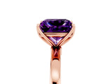 Rose gold Princess Cut Amethyst Solitaire Ring with Thin Band and Prong Setting_17