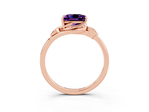 Rose gold Princess Cut Amethyst Solitaire Ring with Twist Band and Four-Prong Setting_27