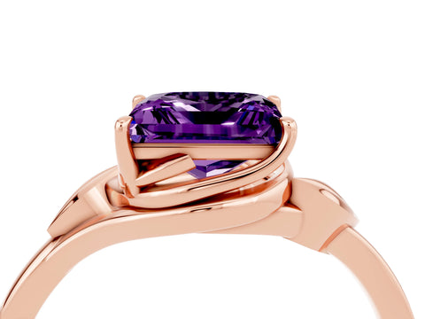 Rose gold Princess Cut Amethyst Solitaire Ring with Twist Band and Four-Prong Setting_28