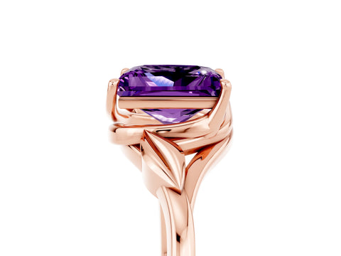 Rose gold Princess Cut Amethyst Solitaire Ring with Twist Band and Four-Prong Setting_29