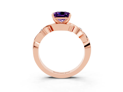 Rose gold Princess Cut Amethyst Solitaire Ring with Twisted Band and Prong Setting_3