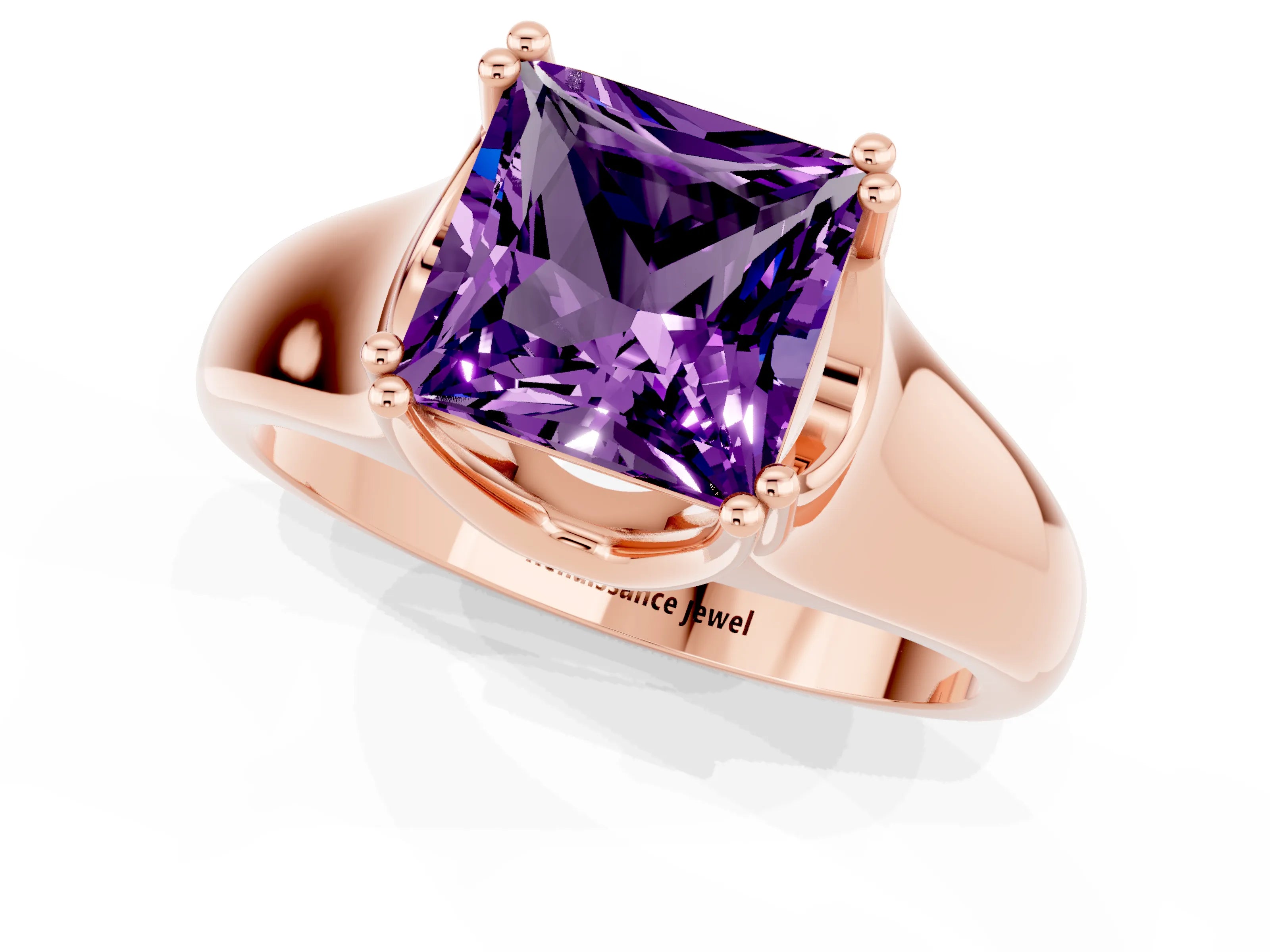 Rose gold Princess Cut Amethyst Solitaire Ring with Wide Band and Prong Setting_1