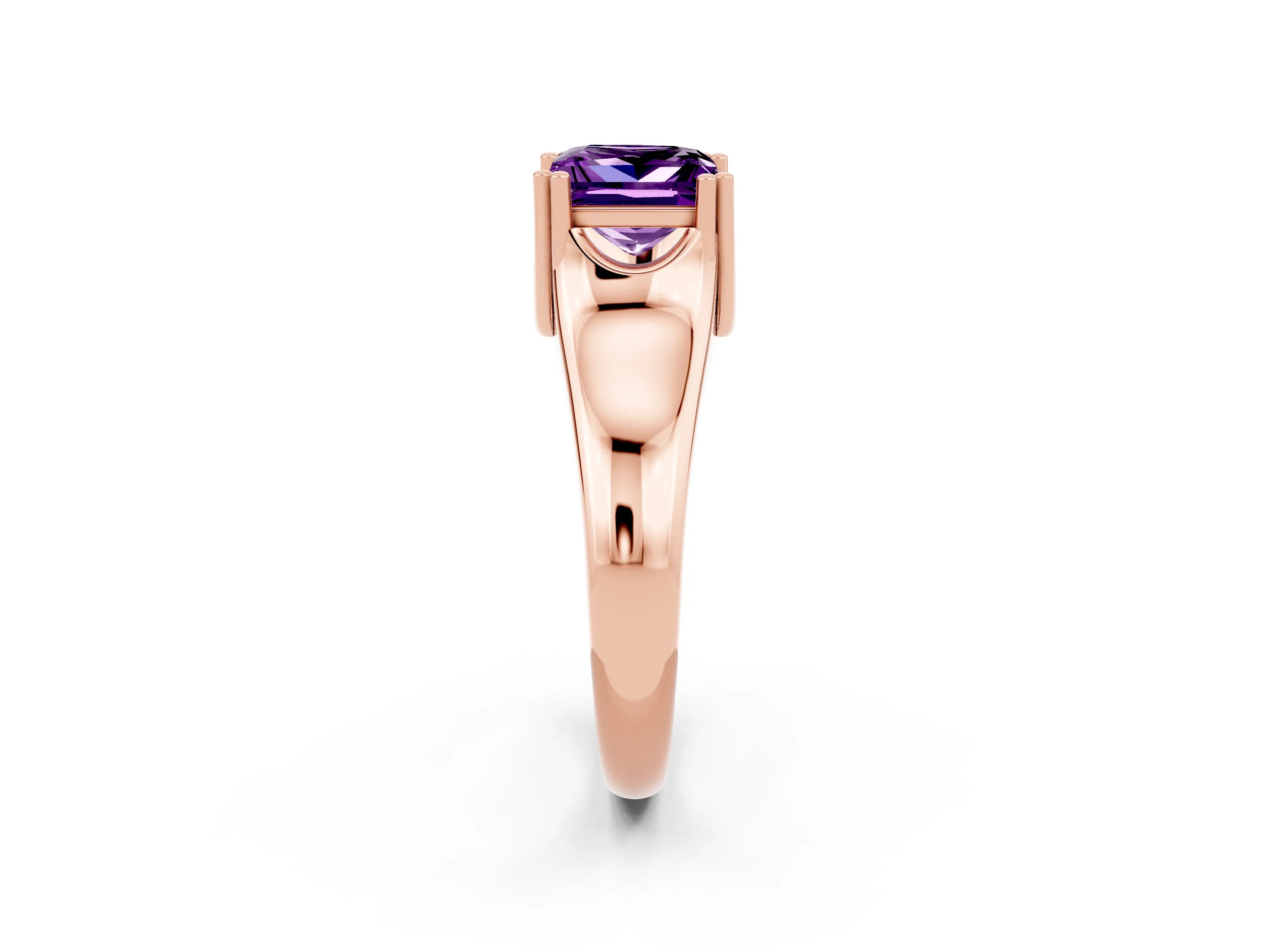 Rose gold Princess Cut Amethyst Solitaire Ring with Wide Band and Prong Setting_2