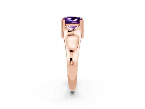 Rose gold Princess Cut Amethyst Solitaire Ring with Wide Band and Prong Setting_2