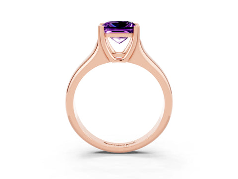 Rose gold Princess Cut Amethyst Solitaire Ring with Wide Band and Prong Setting_3
