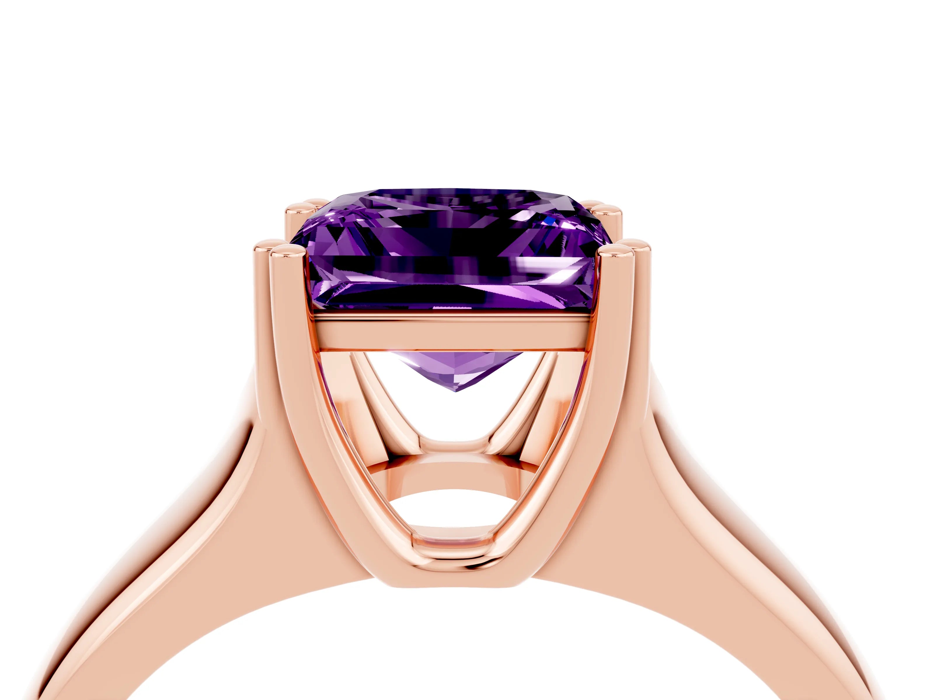 Rose gold Princess Cut Amethyst Solitaire Ring with Wide Band and Prong Setting_4