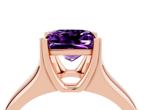Rose gold Princess Cut Amethyst Solitaire Ring with Wide Band and Prong Setting_4