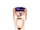 Rose gold Princess Cut Amethyst Solitaire Ring with Wide Band and Prong Setting_5